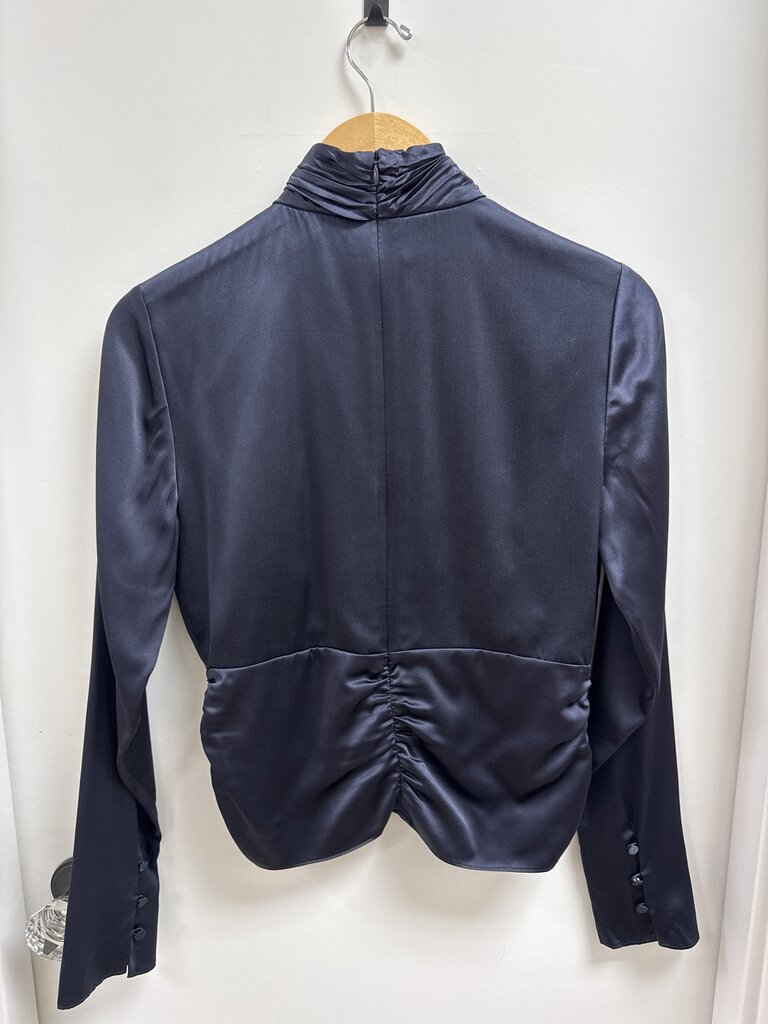 Frame Navy Mock Neck Silk Blouse