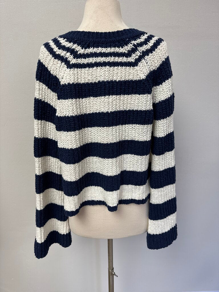 Pilcro Blue and White Striped Bell Sleeve Sweater