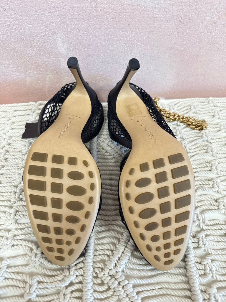Bottega Black Leather Mesh Heels w/Box