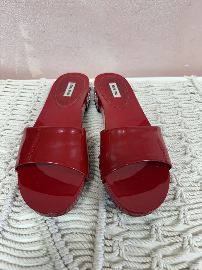Miu Miu Red Patent Slides