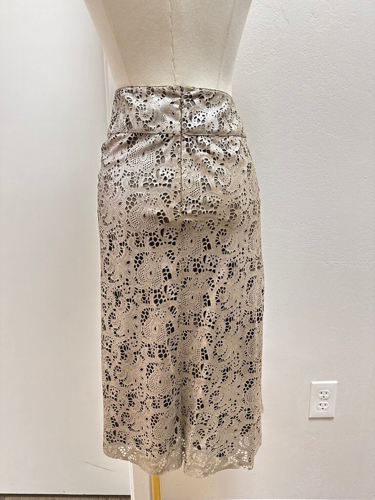 Lafayette 148 Pewter Leather Laser Cut Skirt NWT