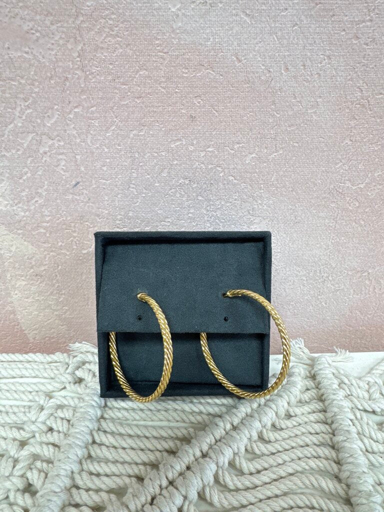 David Yurman 18k Yellow Gold Cablespira 1.5" Hoop Earring w/Box