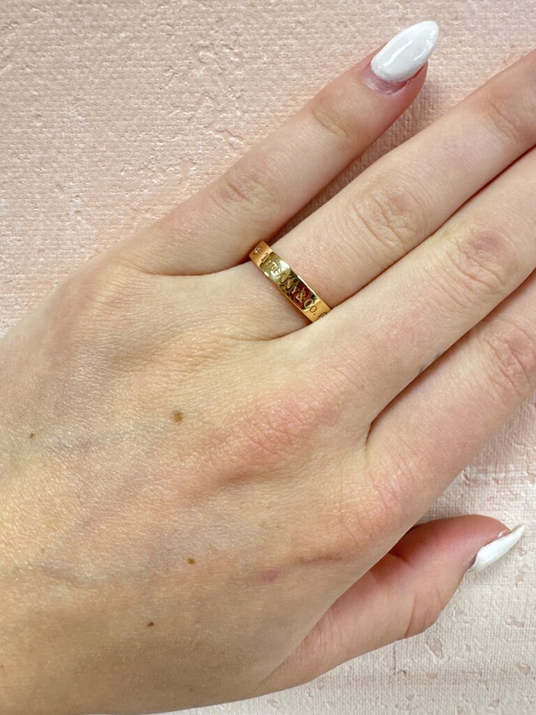 Tiffany & Co 18k Rose Gold and Diamond 0.07c Stamped Band w/Box