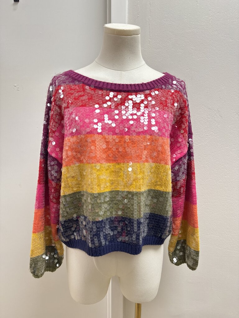 Farm Rio Rainbow Sequin Cropped Sweater