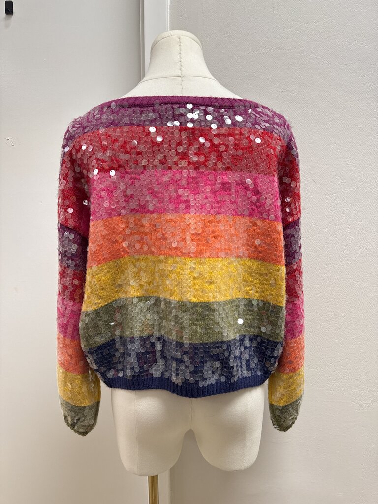 Farm Rio Rainbow Sequin Cropped Sweater