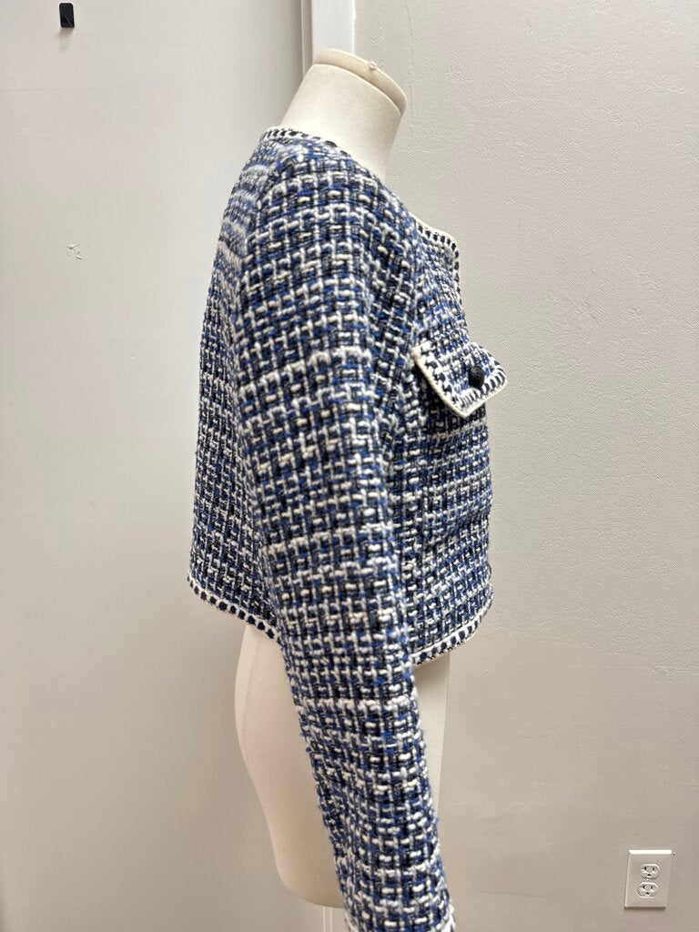 Christian Lacroix Blue Plaid Tweed Cropped Jacket