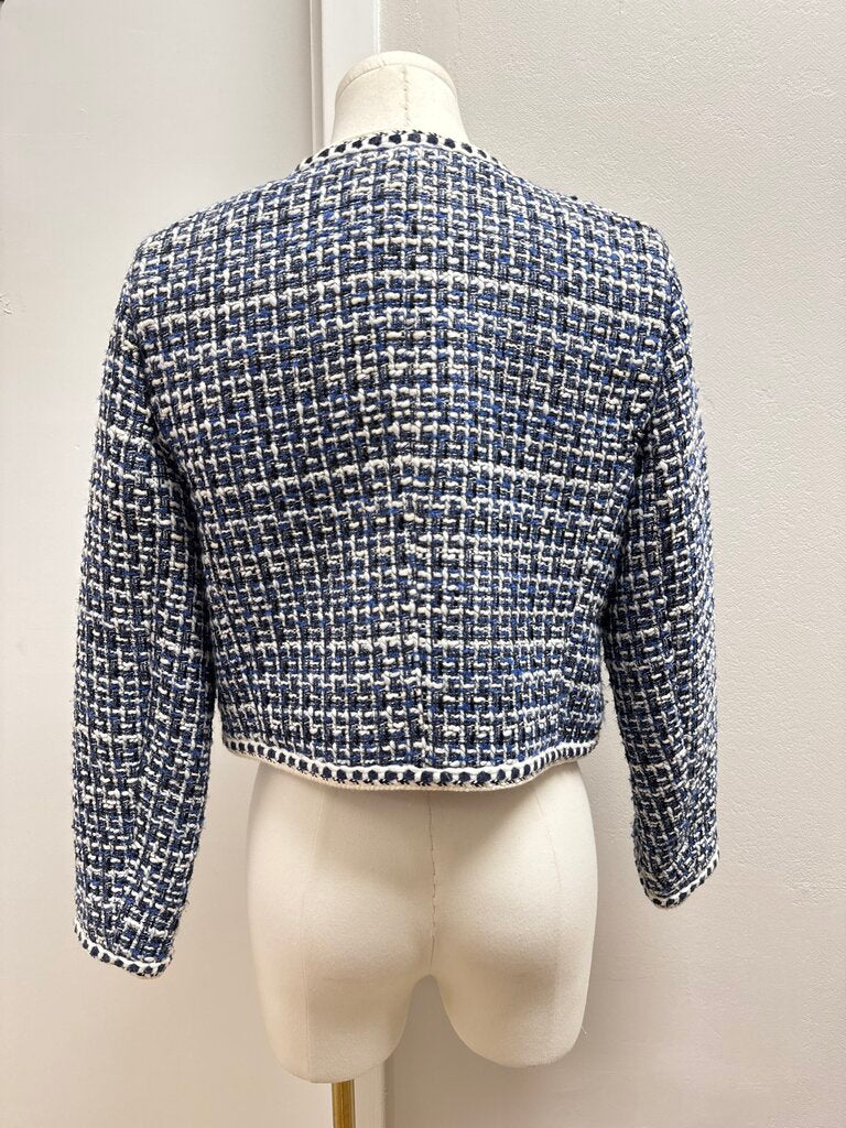 Christian Lacroix Blue Plaid Tweed Cropped Jacket