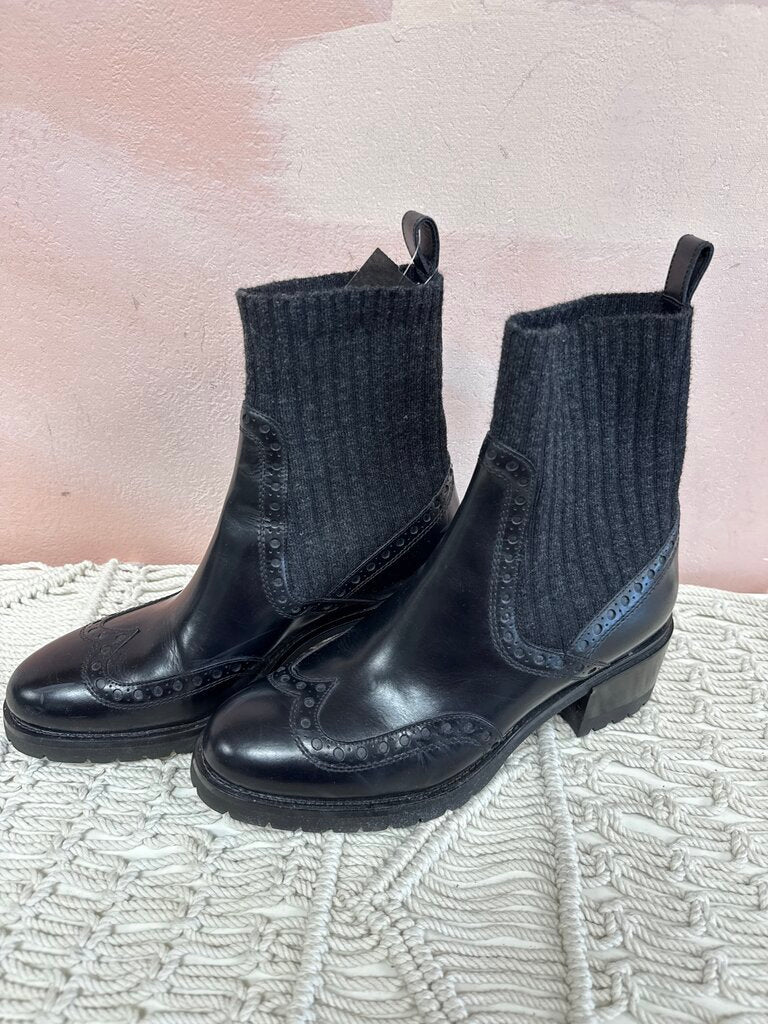 Santoni Black Brogue Chelsea Boot