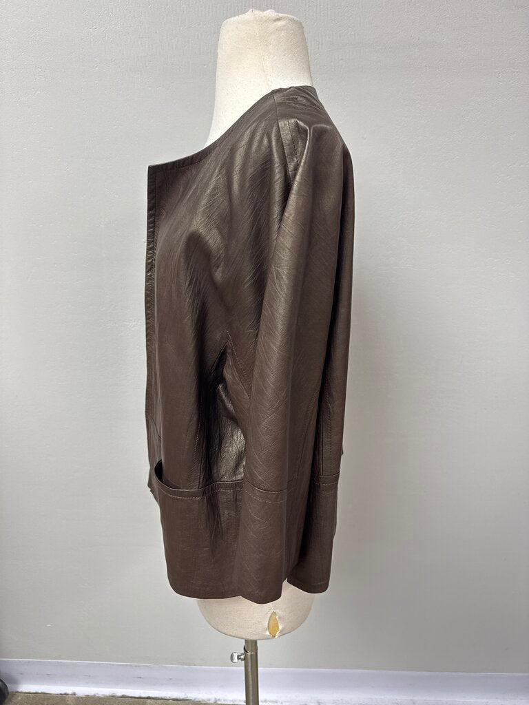 Lafayette 148 Brown Leather Cropped Jacket