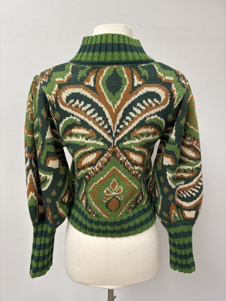 Farm Rio Green Printed Mock Neck Sweater