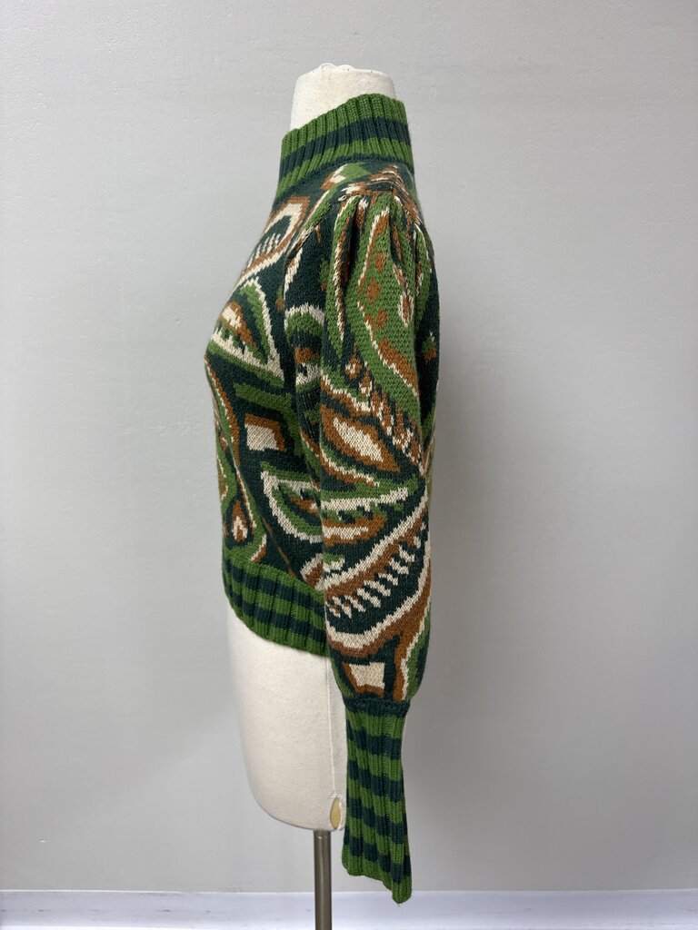 Farm Rio Green Printed Mock Neck Sweater