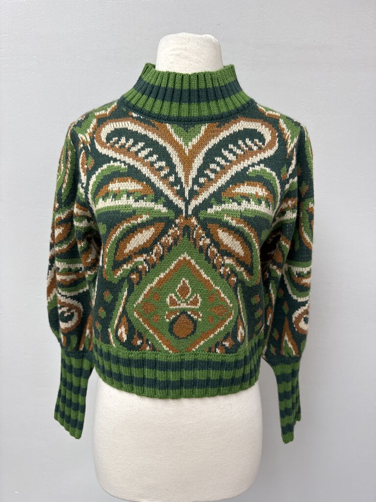 Farm Rio Green Printed Mock Neck Sweater