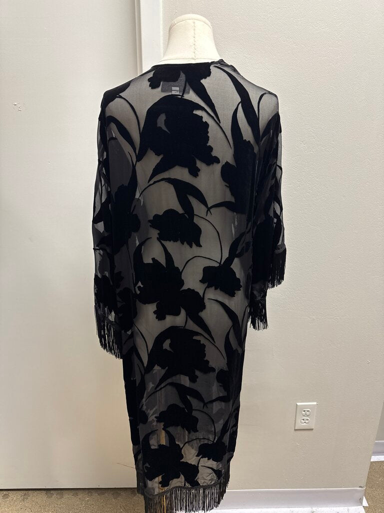 Johnny Was Black Velvet Cut Long Cardigan