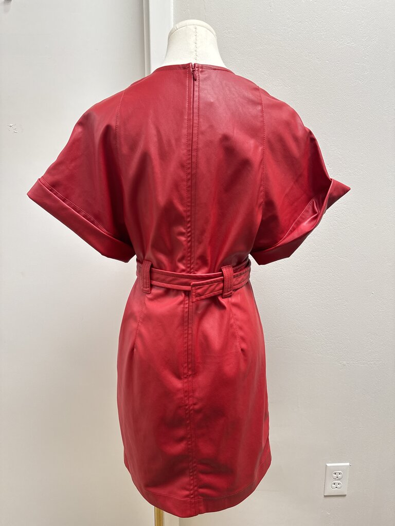 Pinko Red Faux Leather Belted Dress