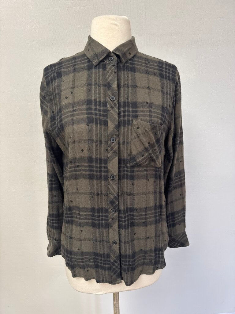 Rails Green Plaid and Stars Button Up