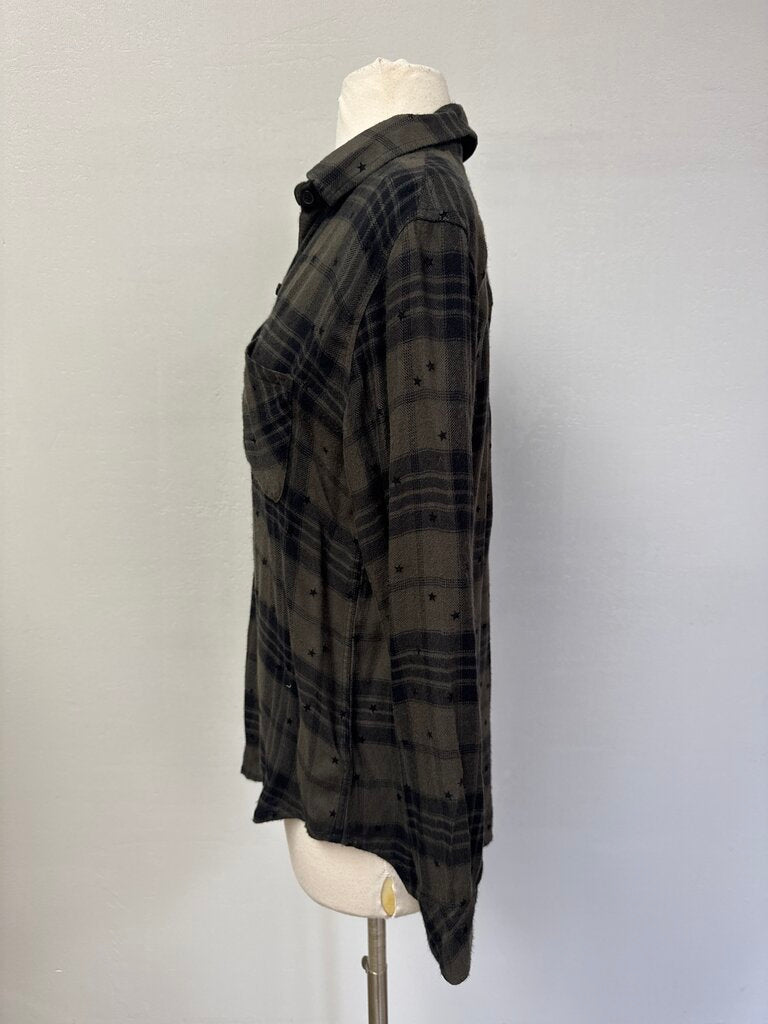 Rails Green Plaid and Stars Button Up