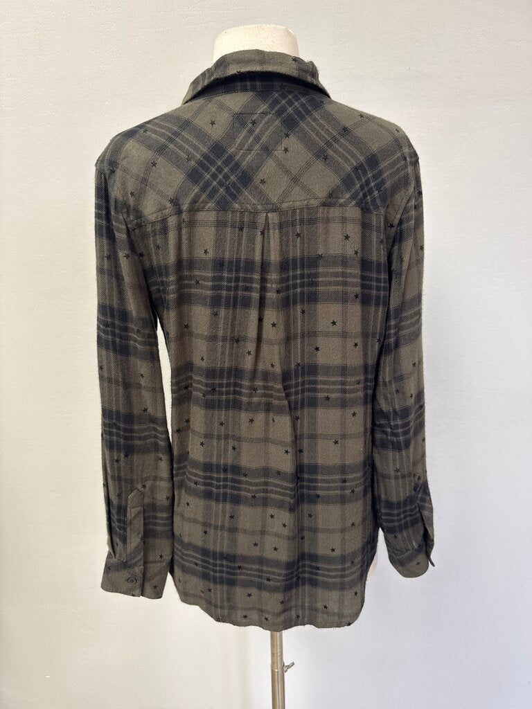 Rails Green Plaid and Stars Button Up