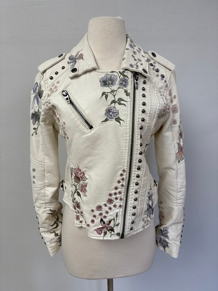 Blank NYC Ivory Embroidered Leather Jacket