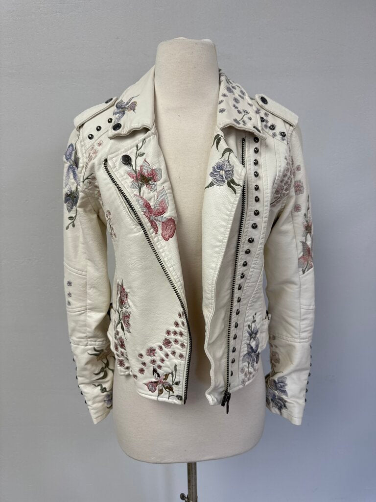 Blank NYC Ivory Embroidered Leather Jacket
