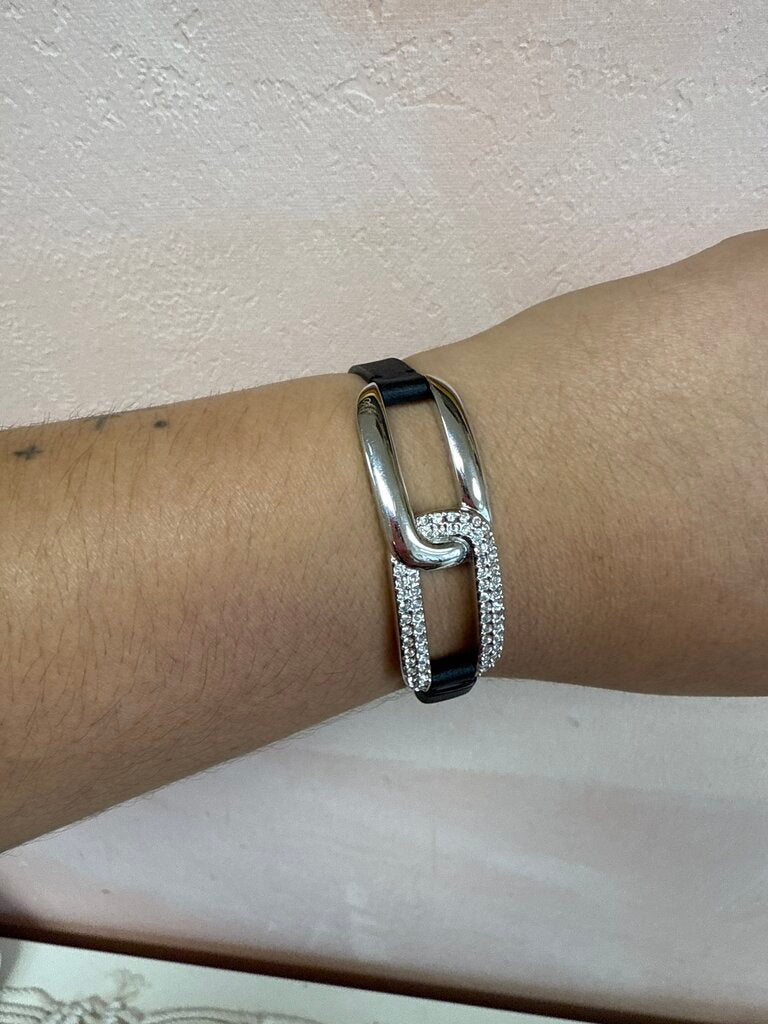Swarovski Black Leather Crystal Wrap Bracelet