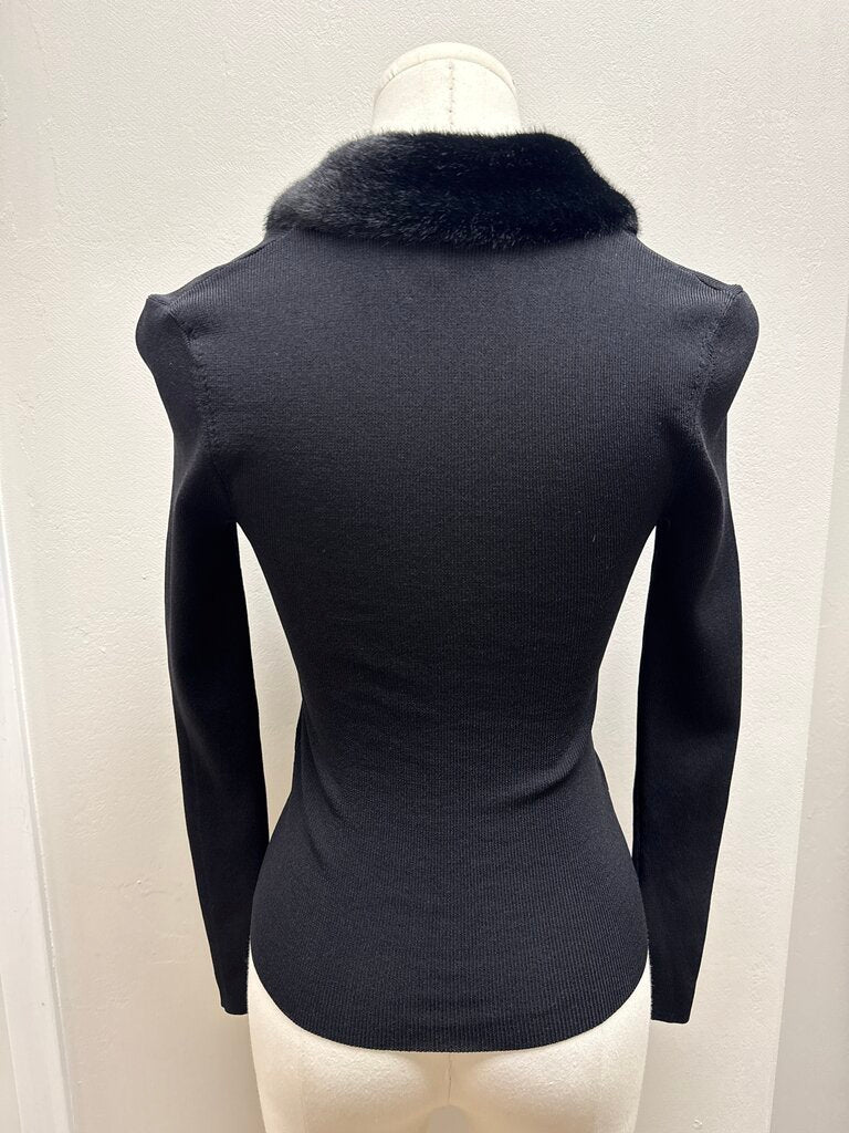 Staud Black Fur Trim Cardigan NWT
