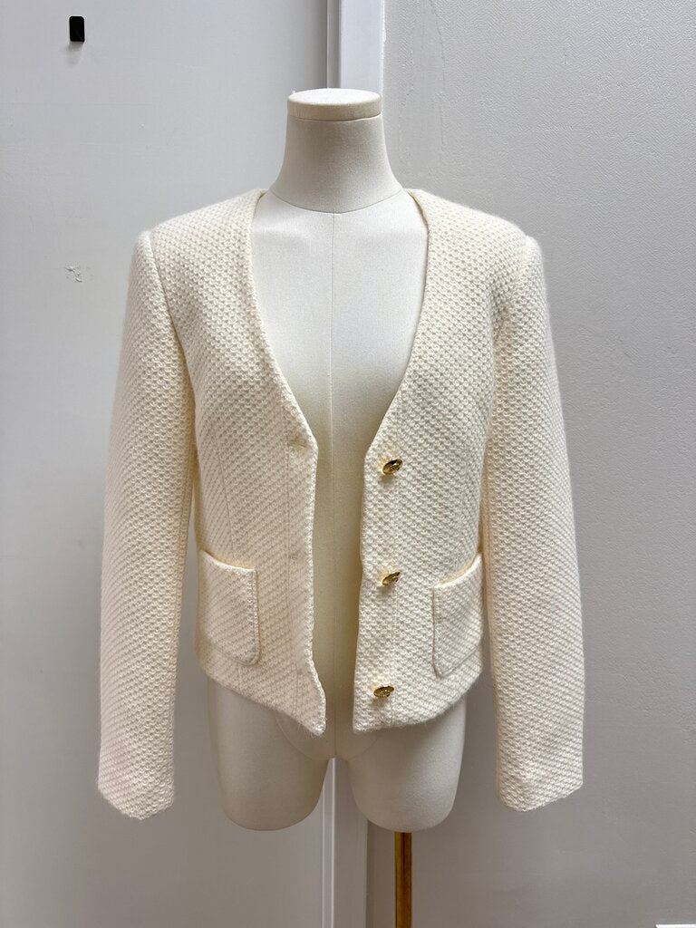 Anine Bing Ivory Tweed Cropped Jacket
