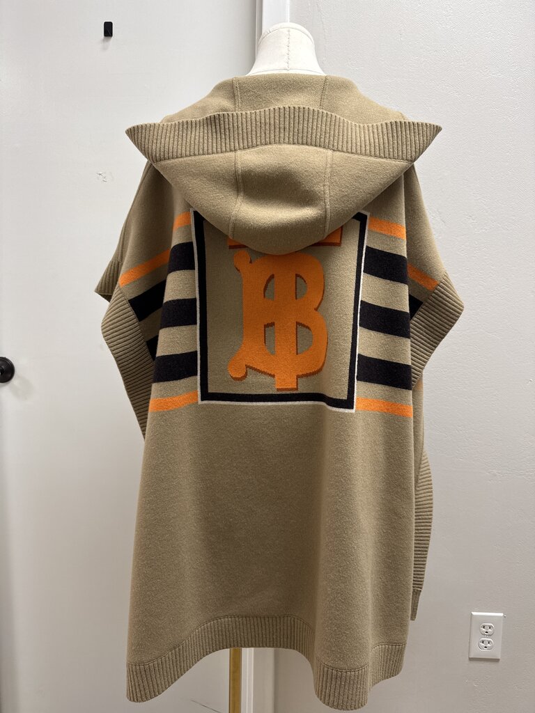 Burberry Tan Logo Hooded Open Front Sweater