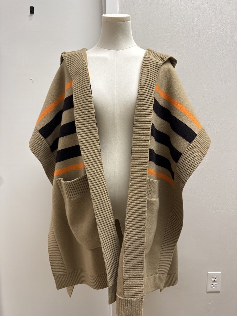 Burberry Tan Logo Hooded Open Front Sweater