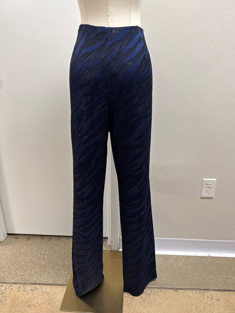 St. John Blue Sequin Knit Stretch Pull On Pant NWT