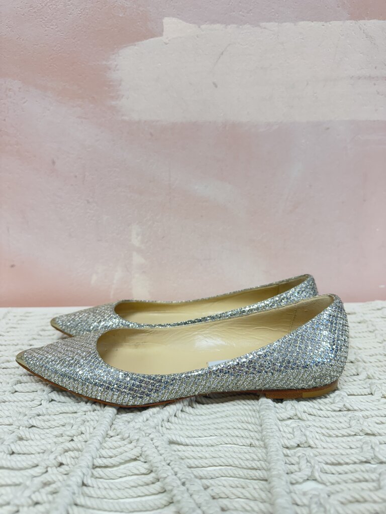 Jimmy Choo Silver Glitter Flat