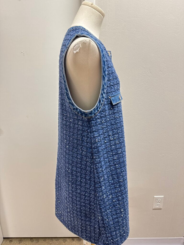 Sandro Blue Sequin Tweed and Denim Sheath Dress