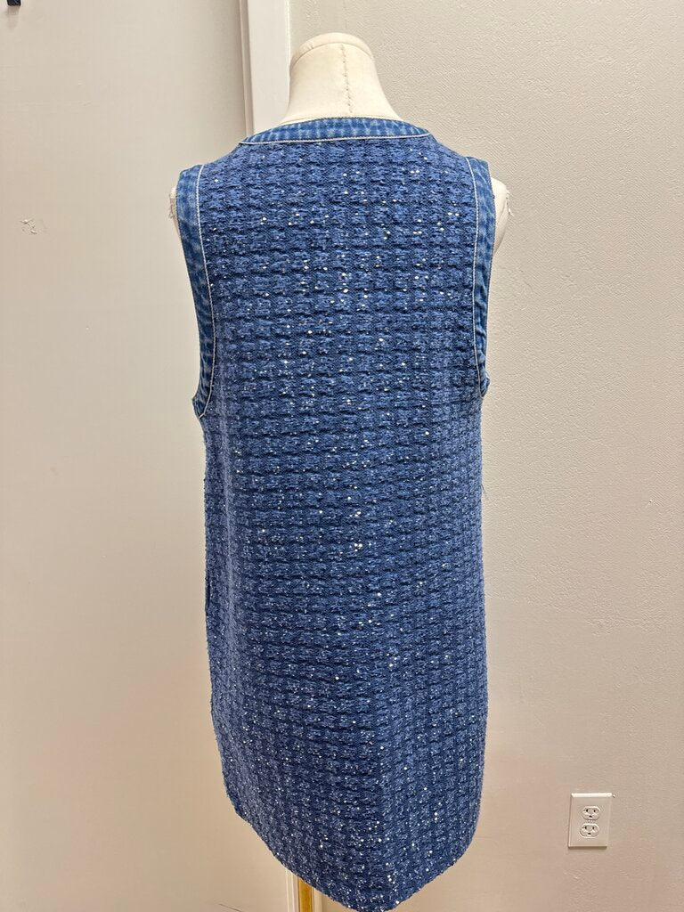 Sandro Blue Sequin Tweed and Denim Sheath Dress
