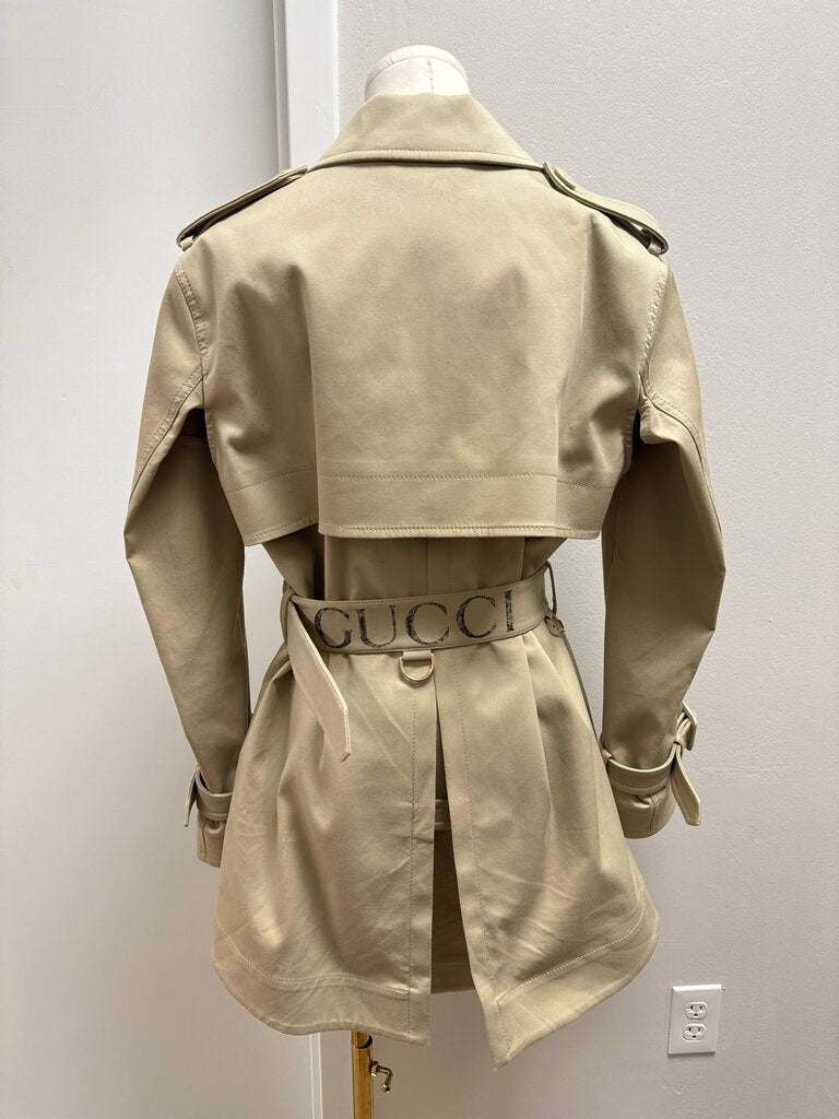 Gucci Tan Cropped Belted Trench Coat w/Garment Bag