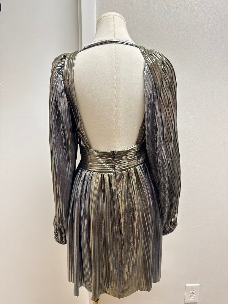 Sabina Musayev Silver Lame Pleated Mini Dress