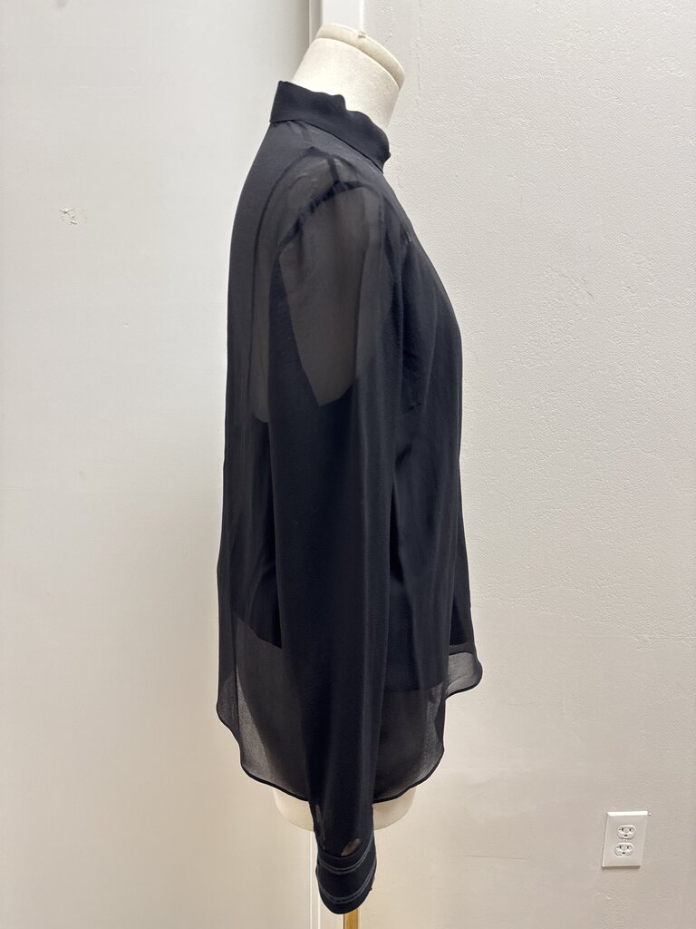 Gucci Black Sheer Tie Front Silk Georgette Blouse (Orig $2200)