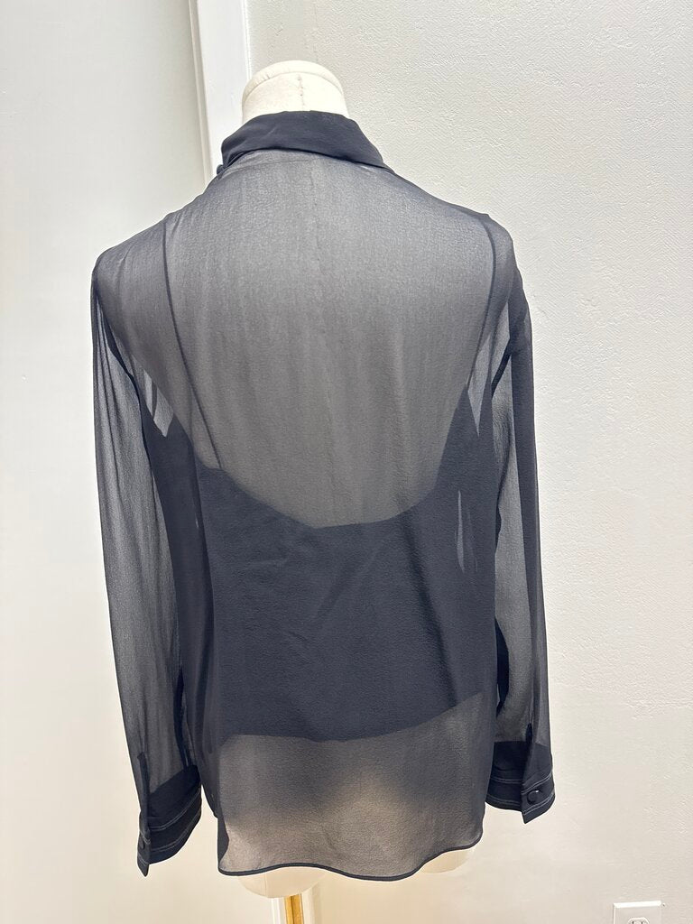 Gucci Black Sheer Tie Front Silk Georgette Blouse (Orig $2200)