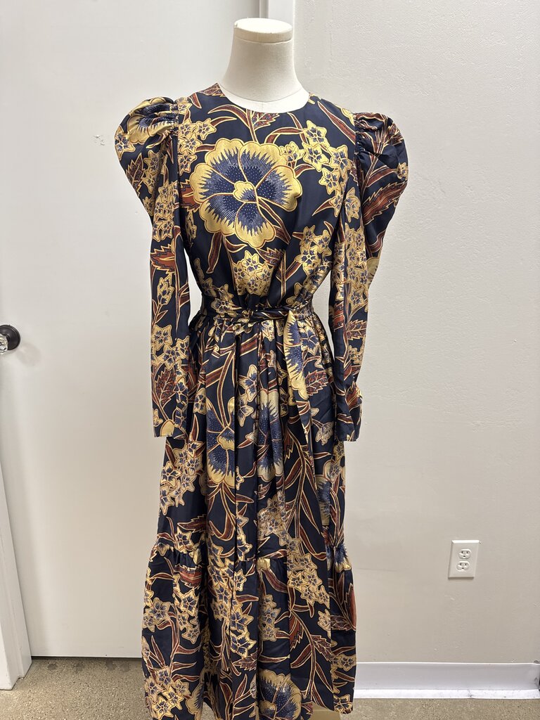 Ulla Johnson Navy and Gold Belted Maxi Dress