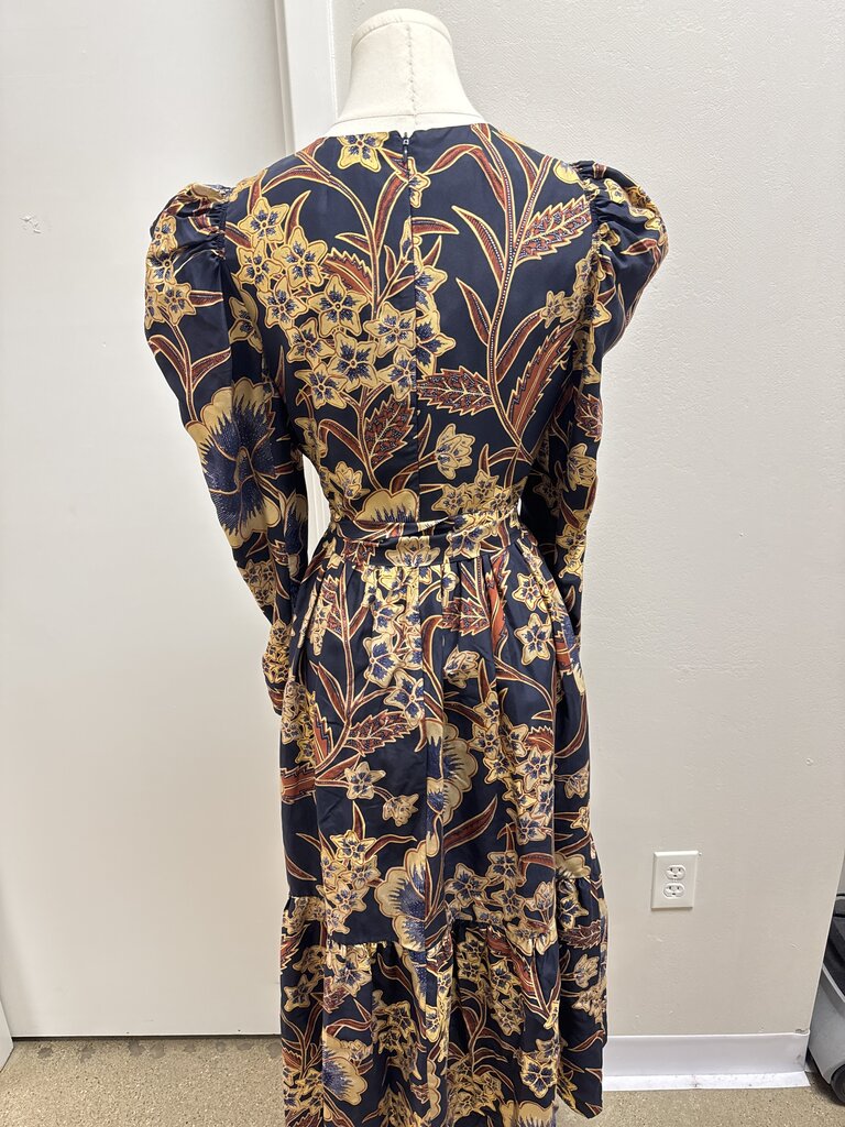 Ulla Johnson Navy and Gold Belted Maxi Dress