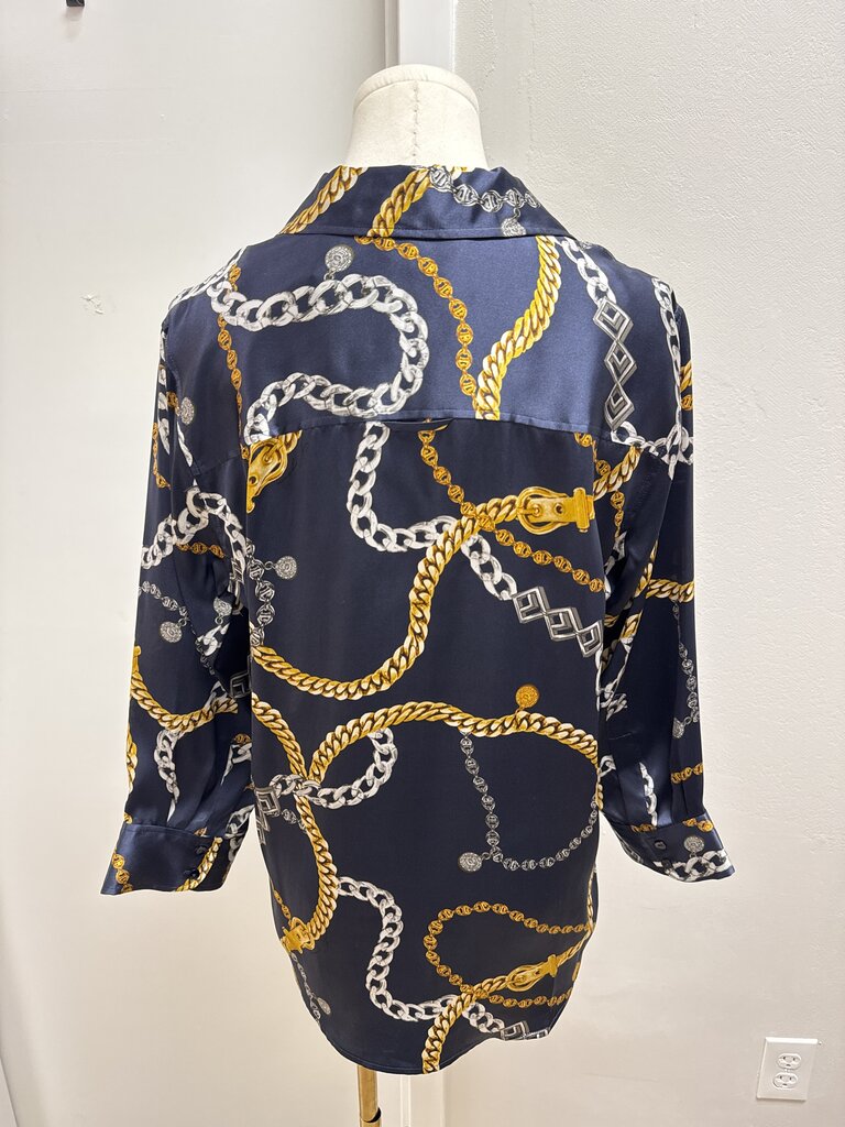 L'Agence Navy Chain Print Blouse