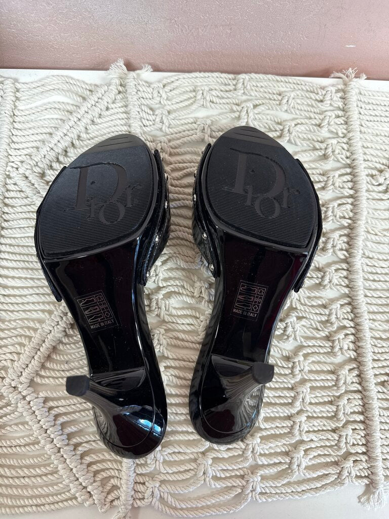 Christian Dior Black Vintage Patent Open Toe Pump