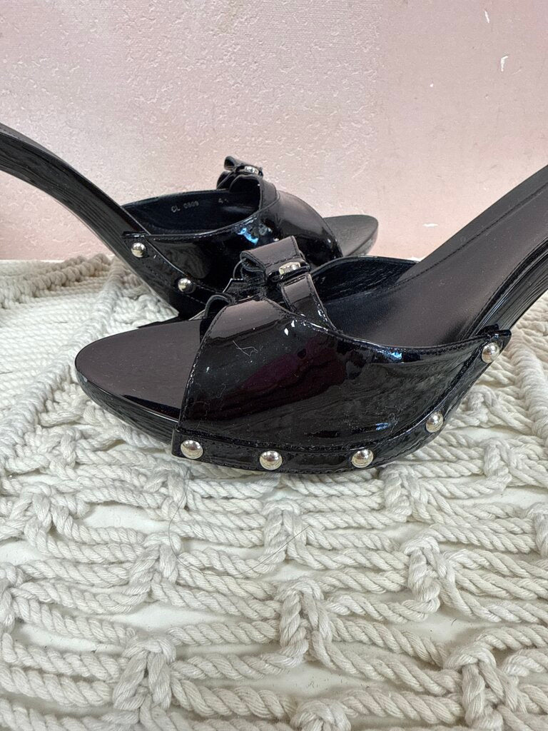 Christian Dior Black Vintage Patent Open Toe Pump