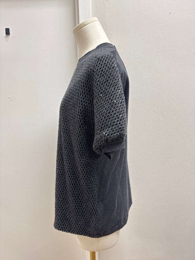 Brunello Cucinelli Grey Puff Sleeve Sequin Top