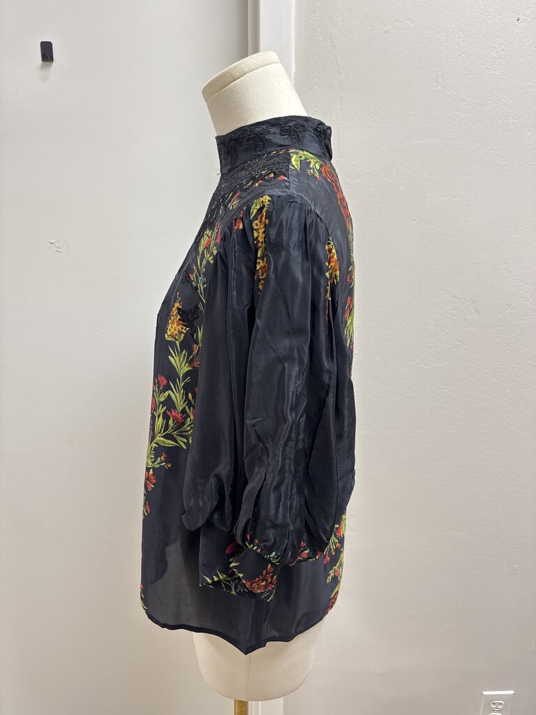 Farm Rio Black Embroidered Top