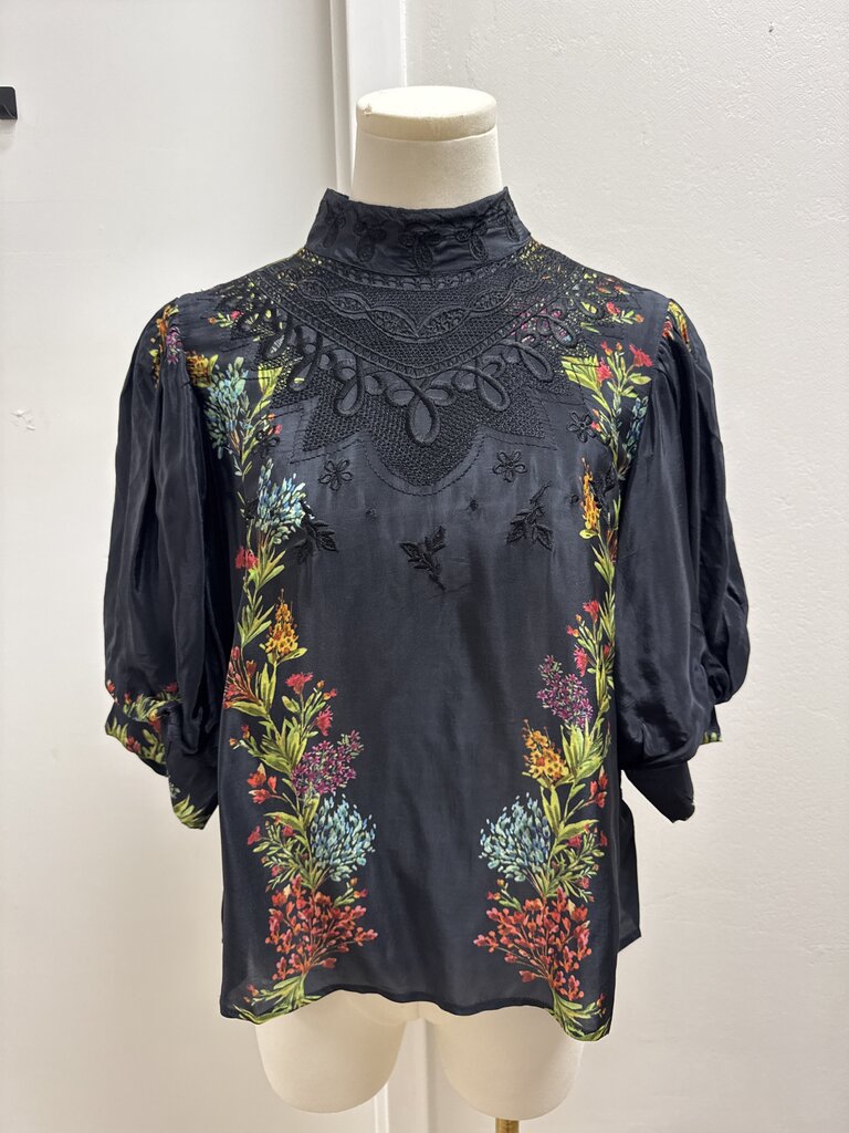 Farm Rio Black Embroidered Top