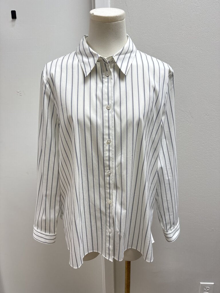 Theory White Striped Button Up