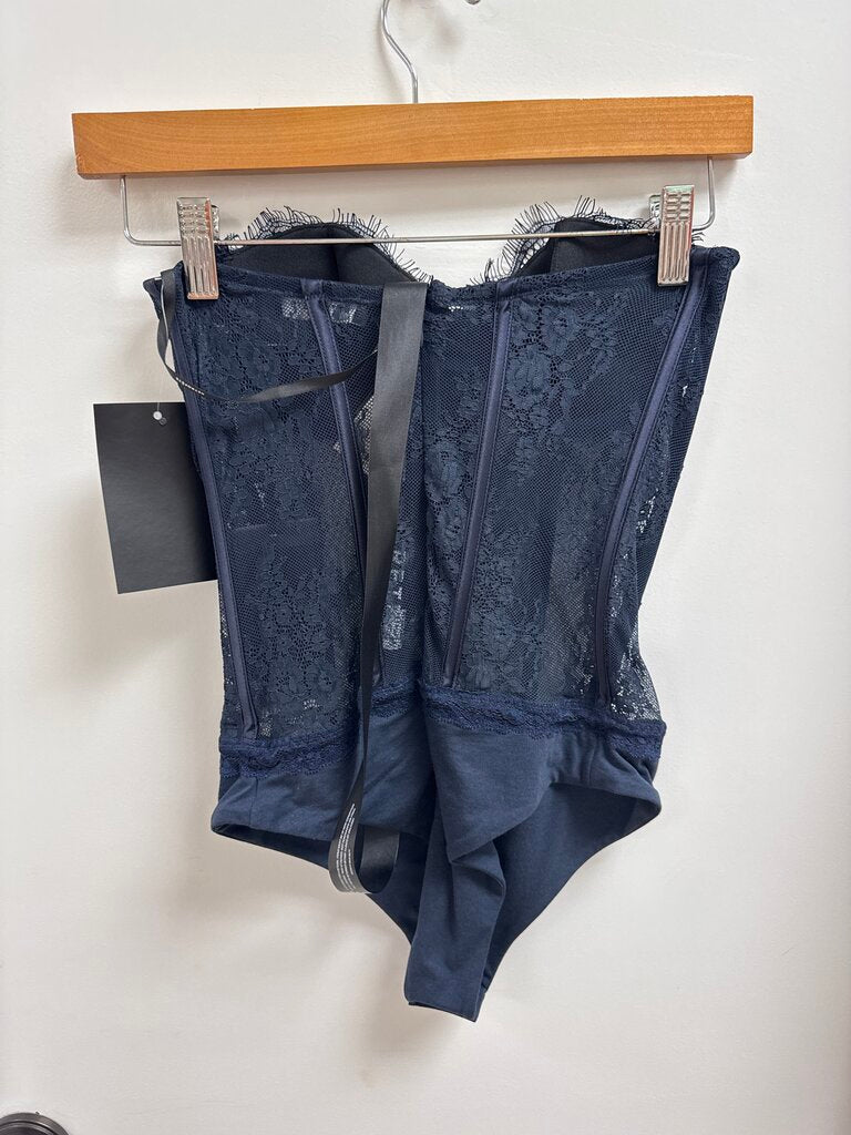 Retrofete Navy Otto Lace Bodysuit NWT