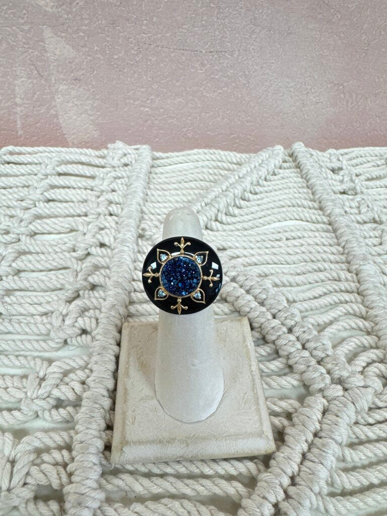 Blue Druzy and 14k Setting Cocktail Ring