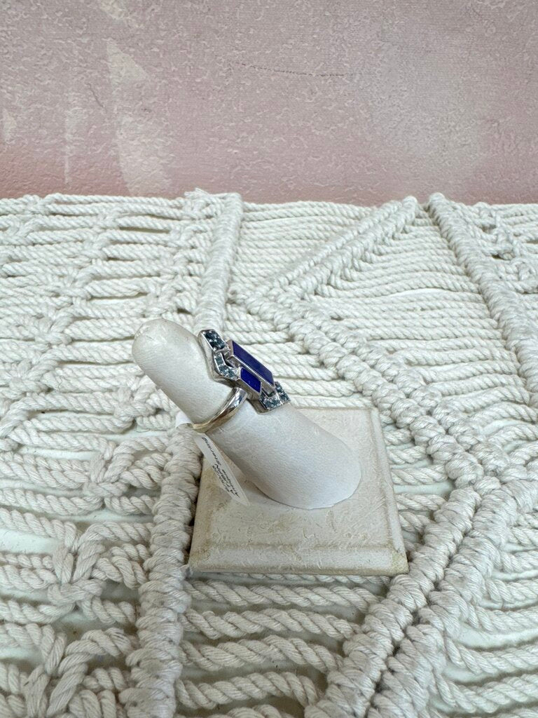 Antique Sterling Lapis and Semi Precious Stone Ring
