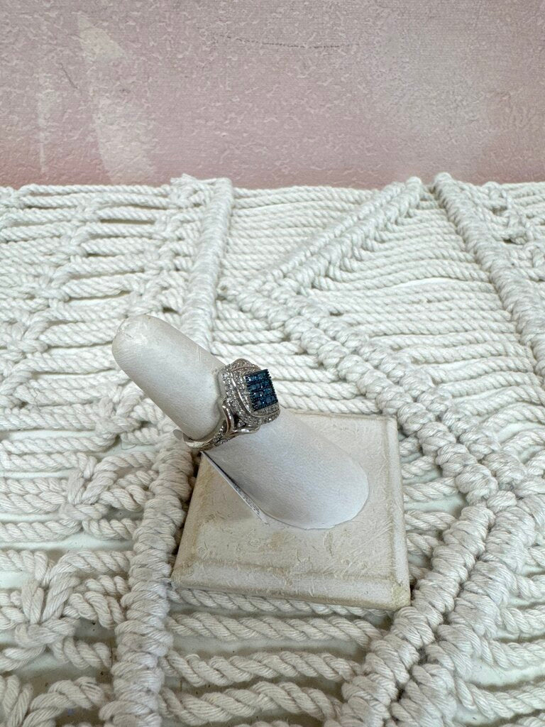 Blue Diamond Halo Cut Ring
