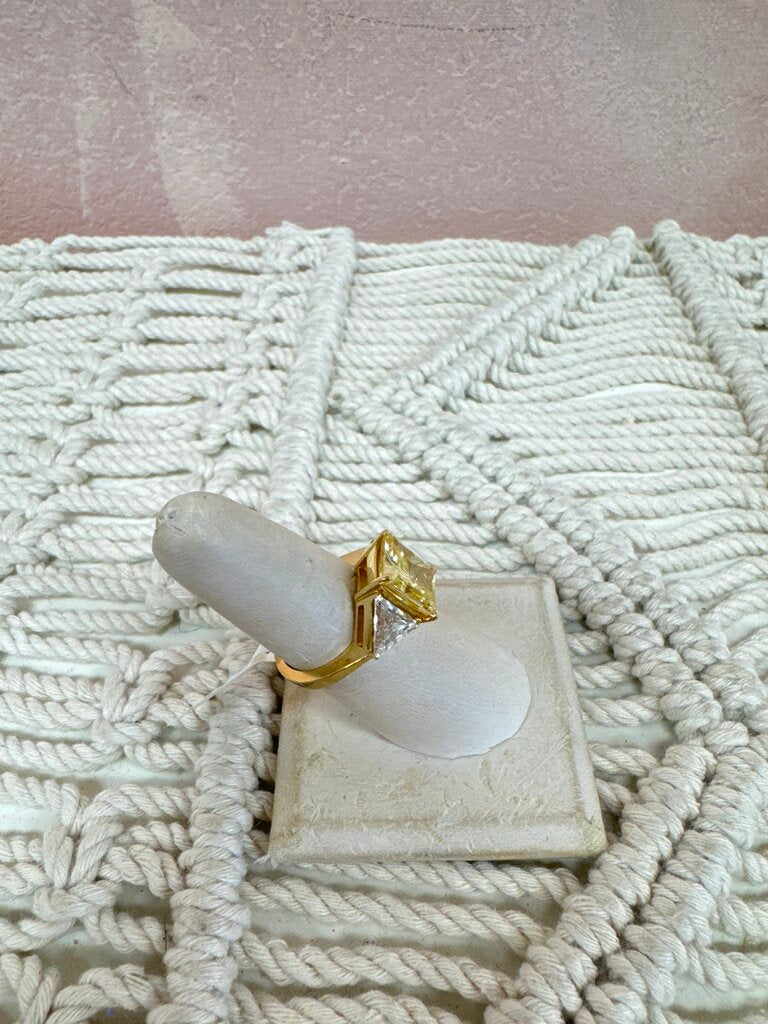 14k Yellow CZ Square Ring
